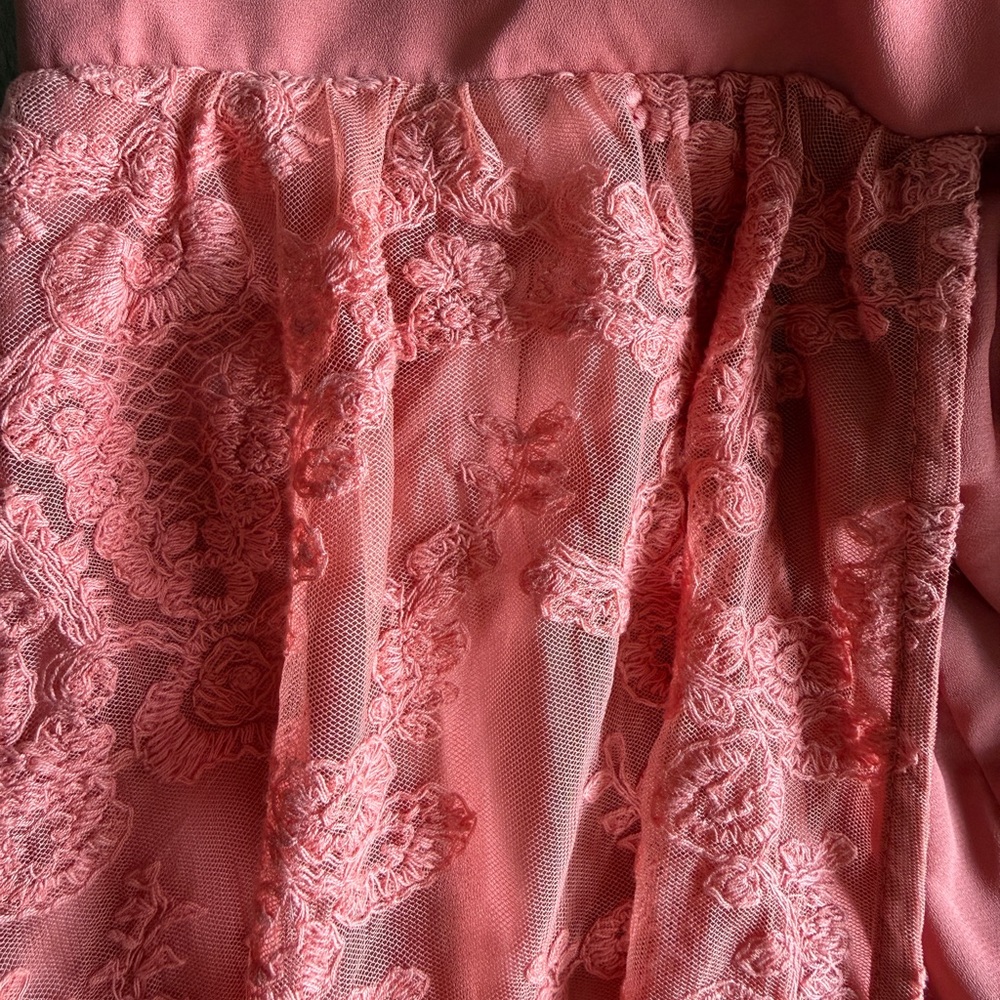 🍑 NWOT Entro Peach/Coral Lace Maxi Dress w/ lined Shorts - Picture 7 of 15